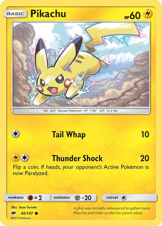 Pikachu 40/147 Pokémon Burning Shadows Raw Near Mint
