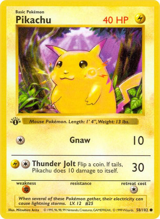 Pikachu 58/102 Pokémon Base Set Shadowless Raw