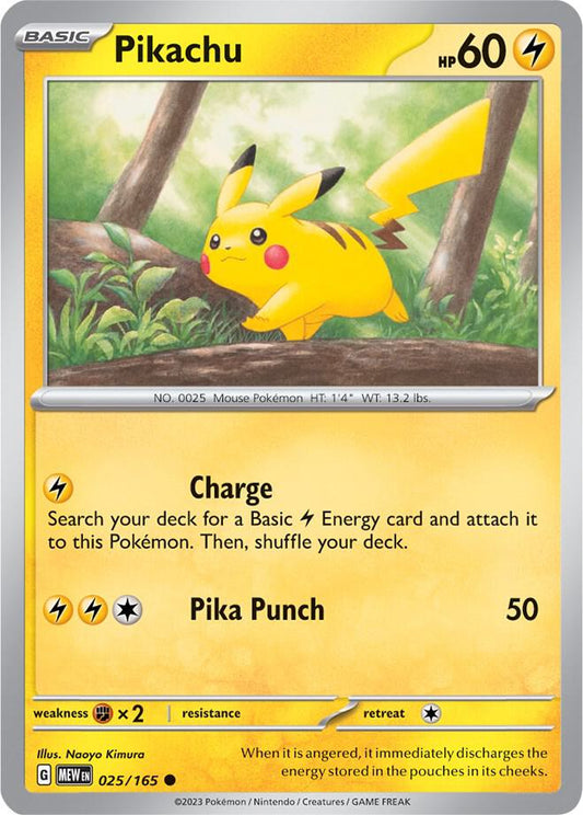 Pikachu Reverse Holo 025/165 Scarlet & Violet 151 Pokémon Raw