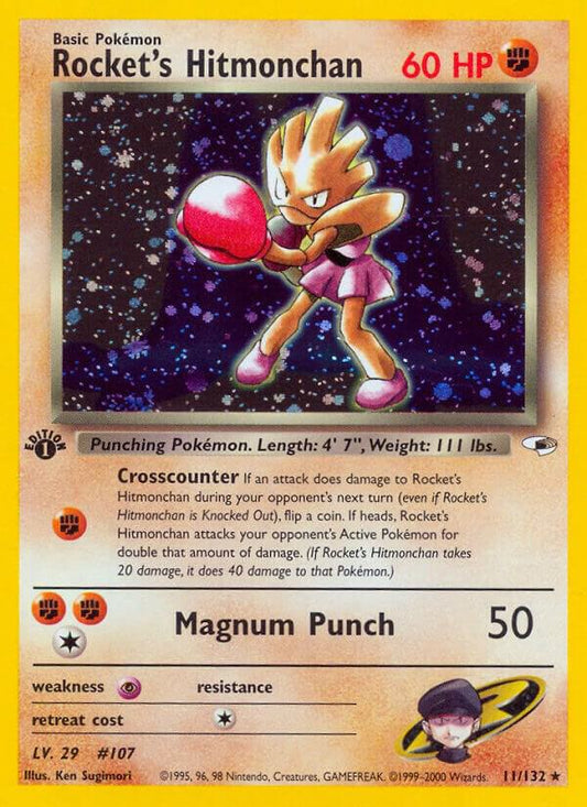 Rocket's Hitmonchan Holo 11/132 Pokémon Gym Heroes Raw