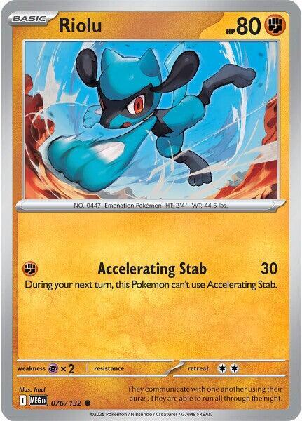Riolu Reverse Holo 076/132 Pokémon Mega Evolution Raw