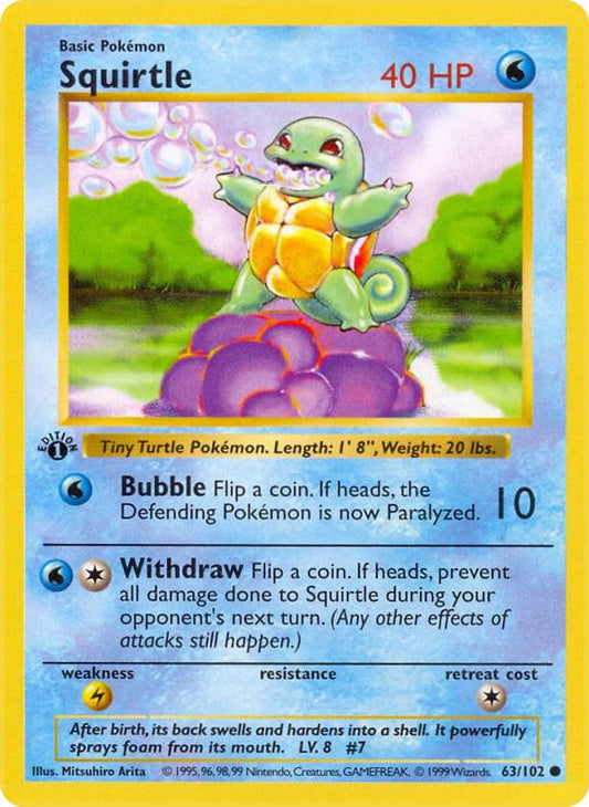 Squirtle 63/102 Pokémon Base Set Shadowless Raw