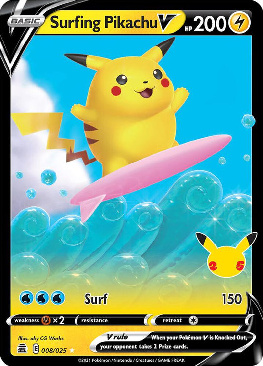 Surfing Pikachu V 8/25 Pokémon Celebrations Raw