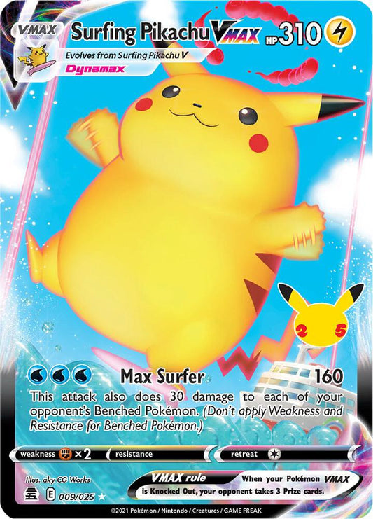 Surfing Pikachu VMax 9/25 Pokémon Celebrations Raw