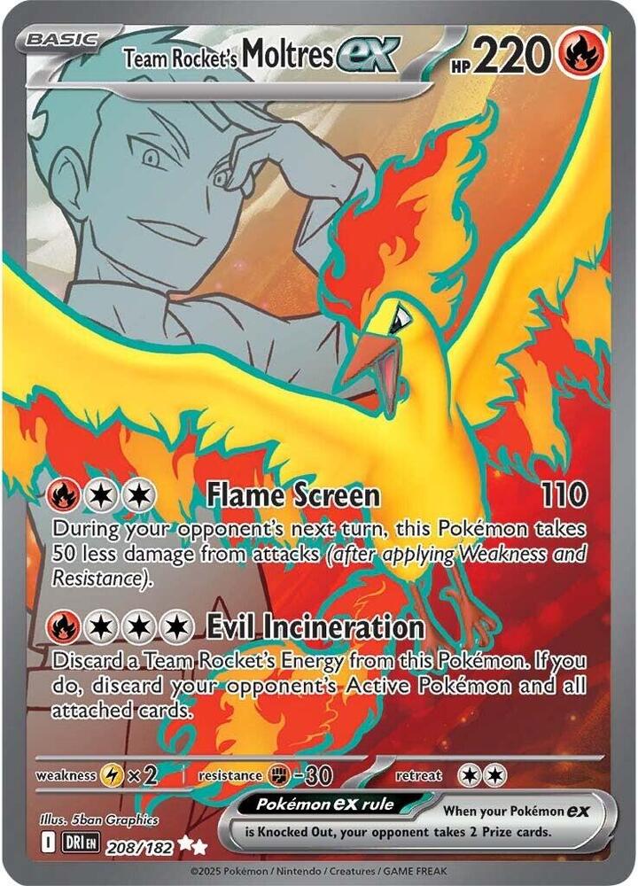 Team Rocket's Moltres 208/182 Pokémon Scarlet & Violet Destined Rivals Raw