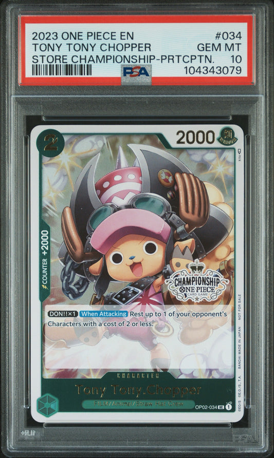 Tony Tony Chopper 2023 Store Championship Participant Card OP02-034 PSA Graded