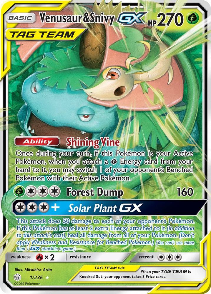Venusaur & Snivy GX Tag Team 1/236 Pokémon Cosmic Eclipse Raw