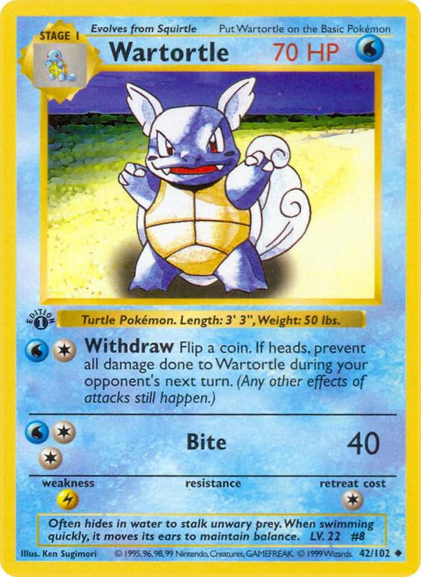 Wartortle 42/102 Pokémon Base Set Shadowless Raw