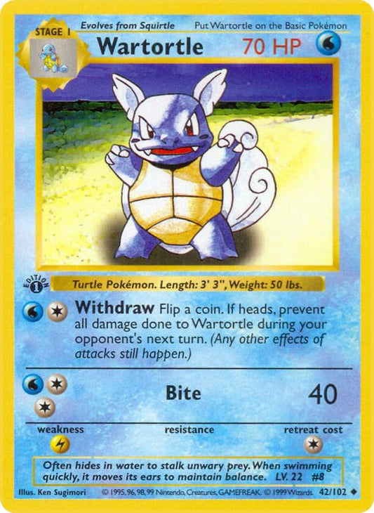 Wartortle 42/102 Pokémon Base Set Shadowless Raw