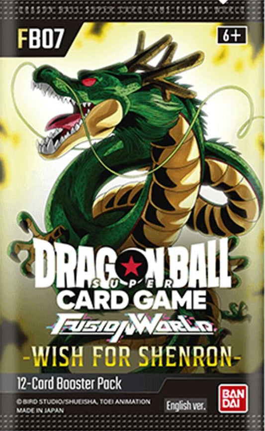 Dragon Ball Card Game booster pack with green dragon illustration on a yellow background